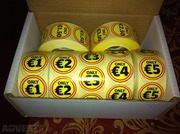 Box of 7 rolls of 1, 000 labels,  Yellow 7 red eye catching